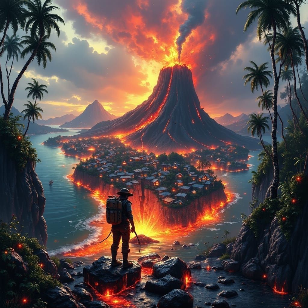 Explorer on Volcanic Tropical Island Fantasy Map
