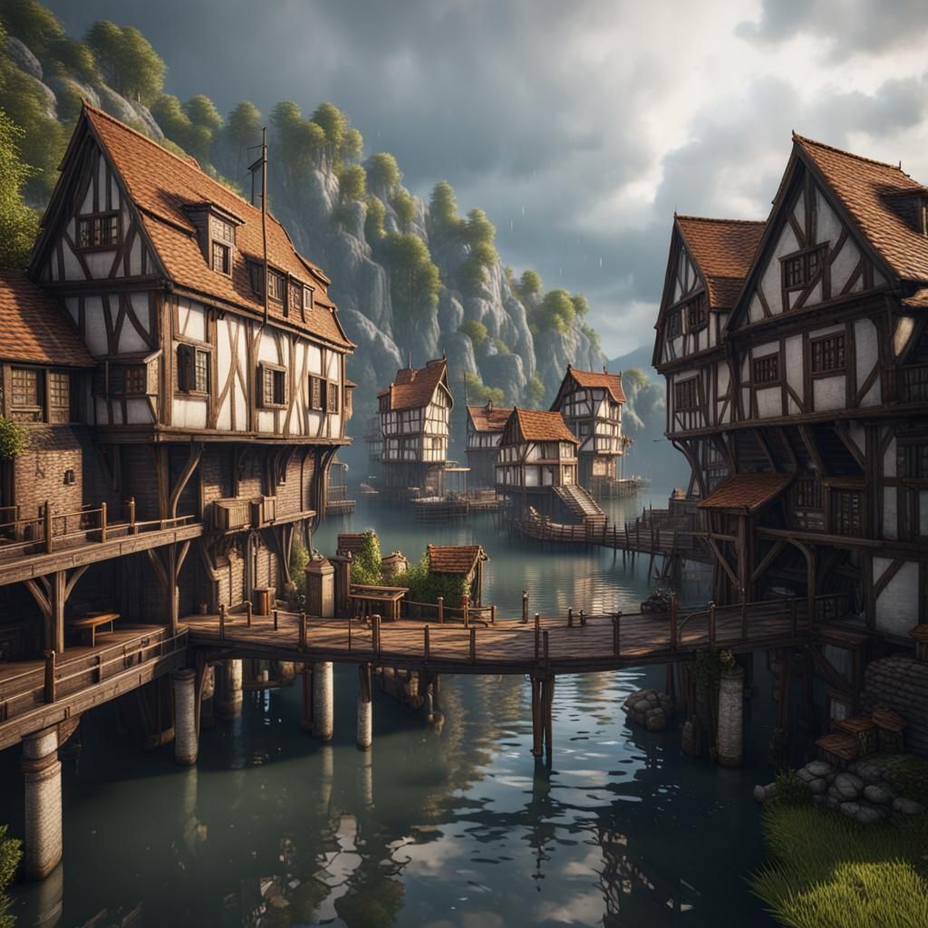 European Town on Stilts: 3D Game Cinematic