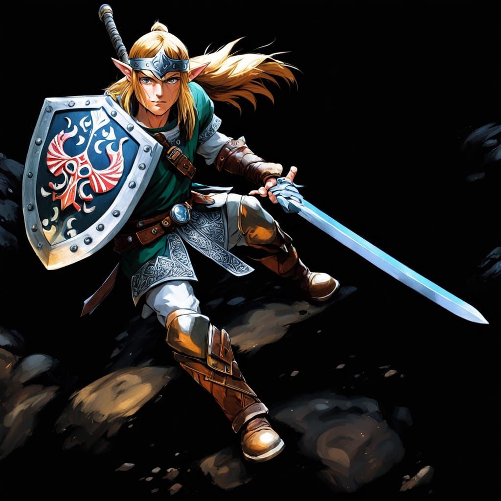 Heroic Viking Link in Vibrant Cel-Shaded Fantasy