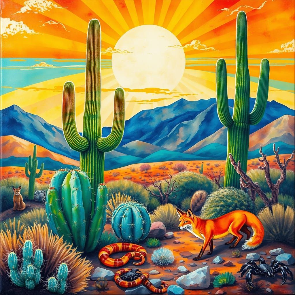 Southwestern Landscape in Metallic Copper and Turquoise