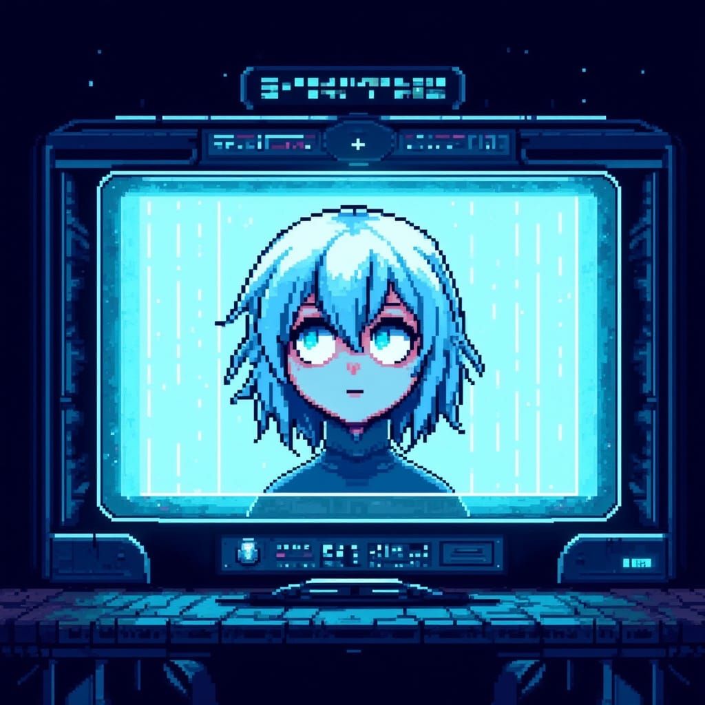 Pixel Art Mira Opens Eyes Inside Screen