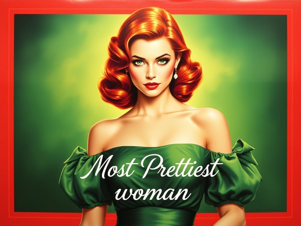 Glamorous Redhead Movie Starlet in a Green Gown