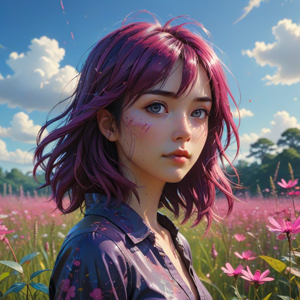 Psychedelic Gothic Woman in Futuristic Meadow