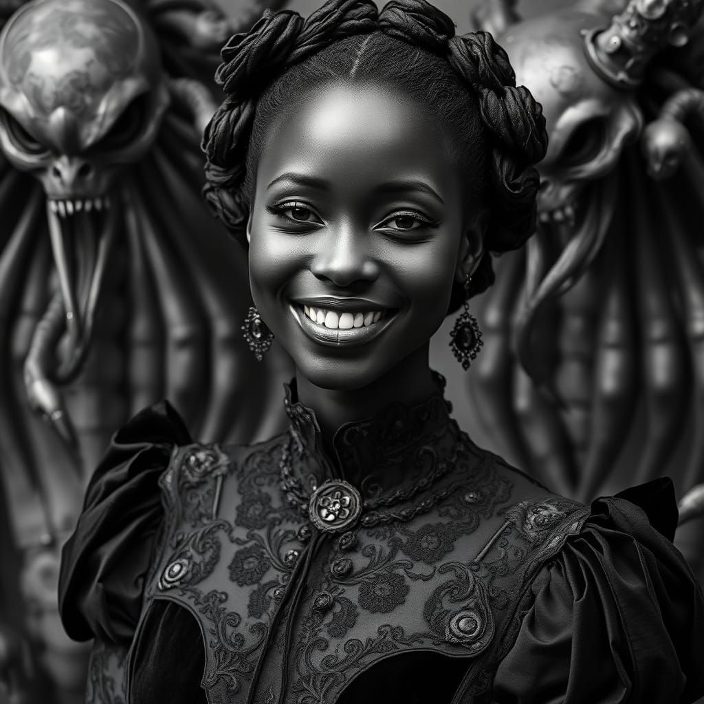 Gothic Woman in Biomechanical Setting as Dark Photography