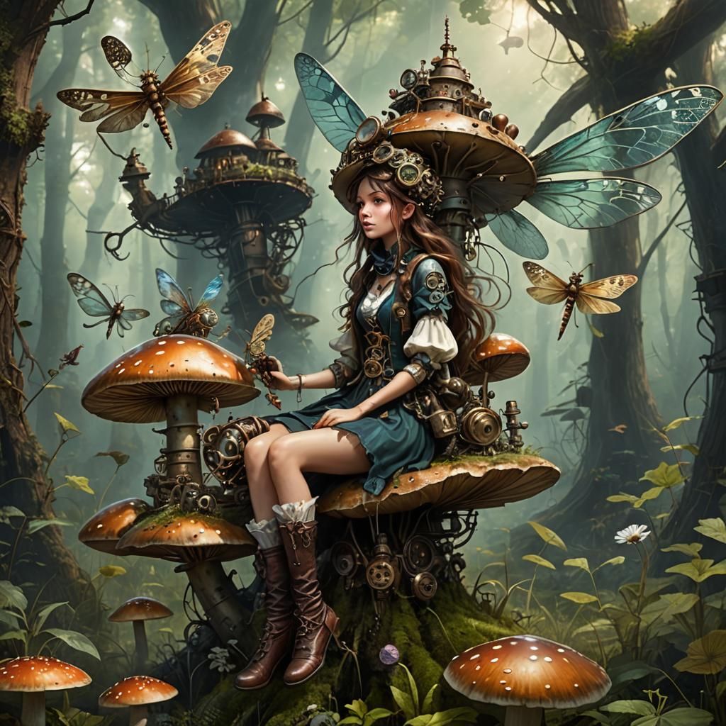 Magical Woods Fairy with Steampunk Engine