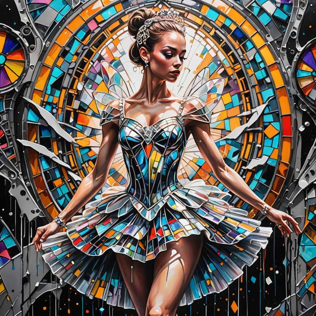 Ballerina in Stained Glass Graffiti Art