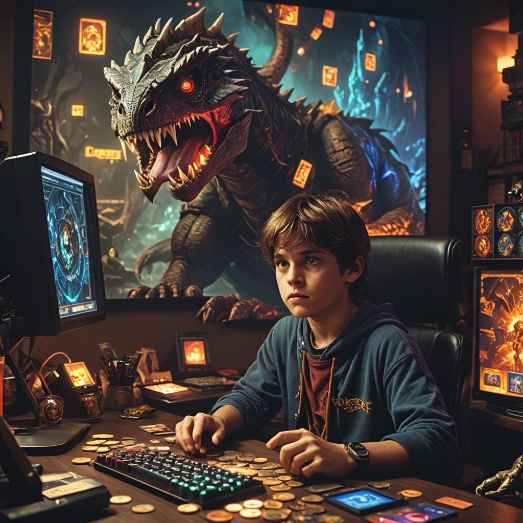 Boy Immersed in Fantasy Game World