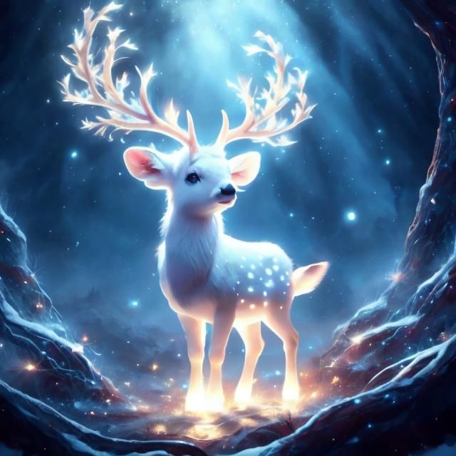 Glowing White Deer in Dark Forest