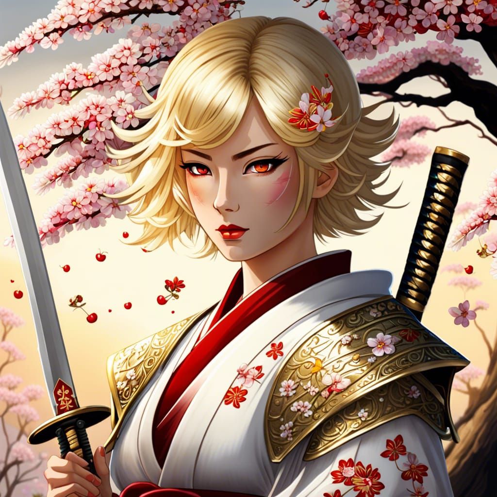 Samurai Woman with Katana in Anime Style