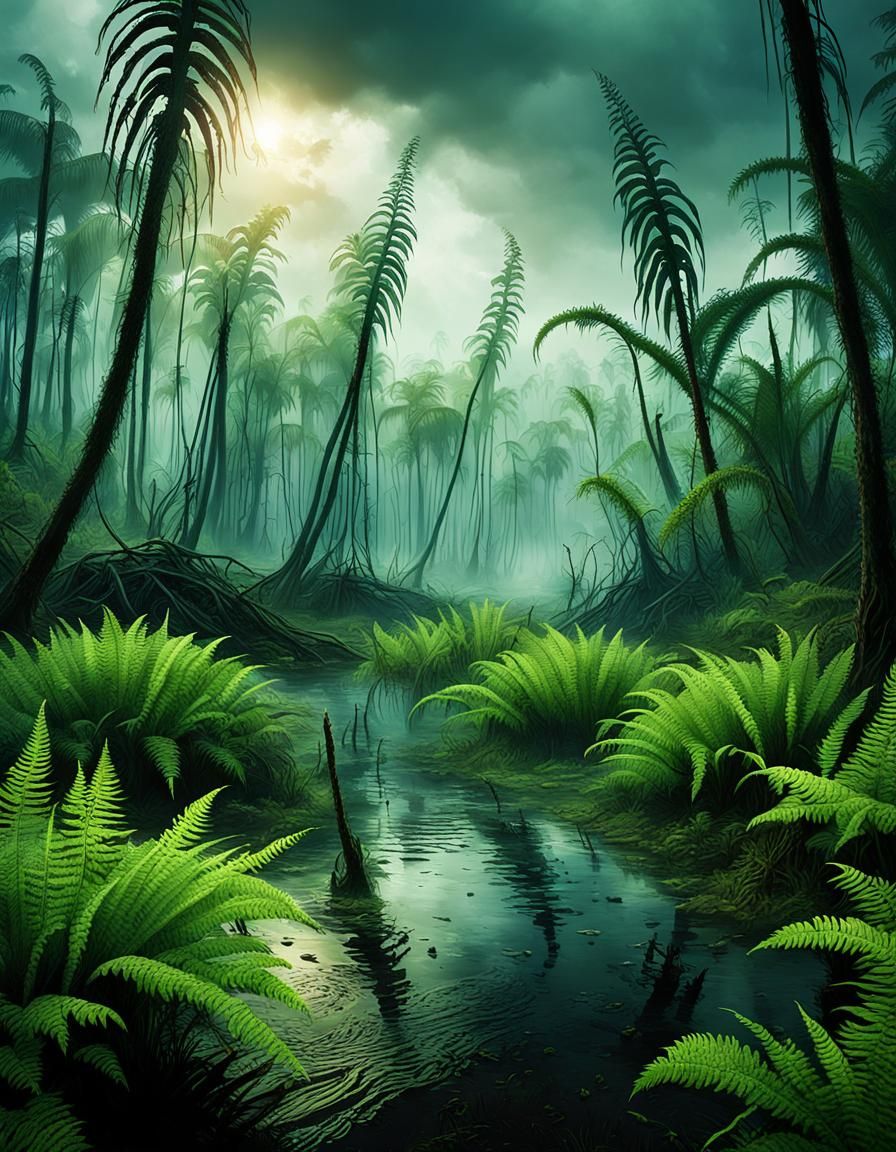 Prehistoric Swamp Horror Environment in Detailed Matte Paint...