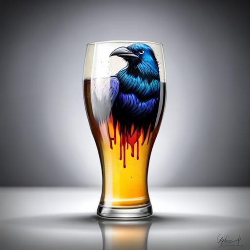 Raven Enjoying Beer: Graffiti Art Illustration