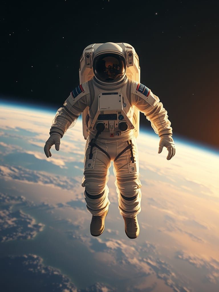 Transparent Spacesuit Floating in Deep Space