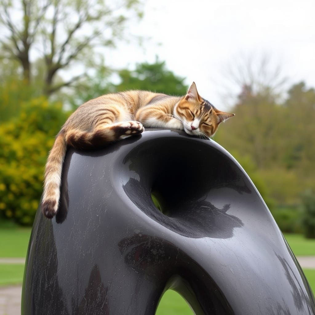 Cat Napping on a Henry Moore Sculpture