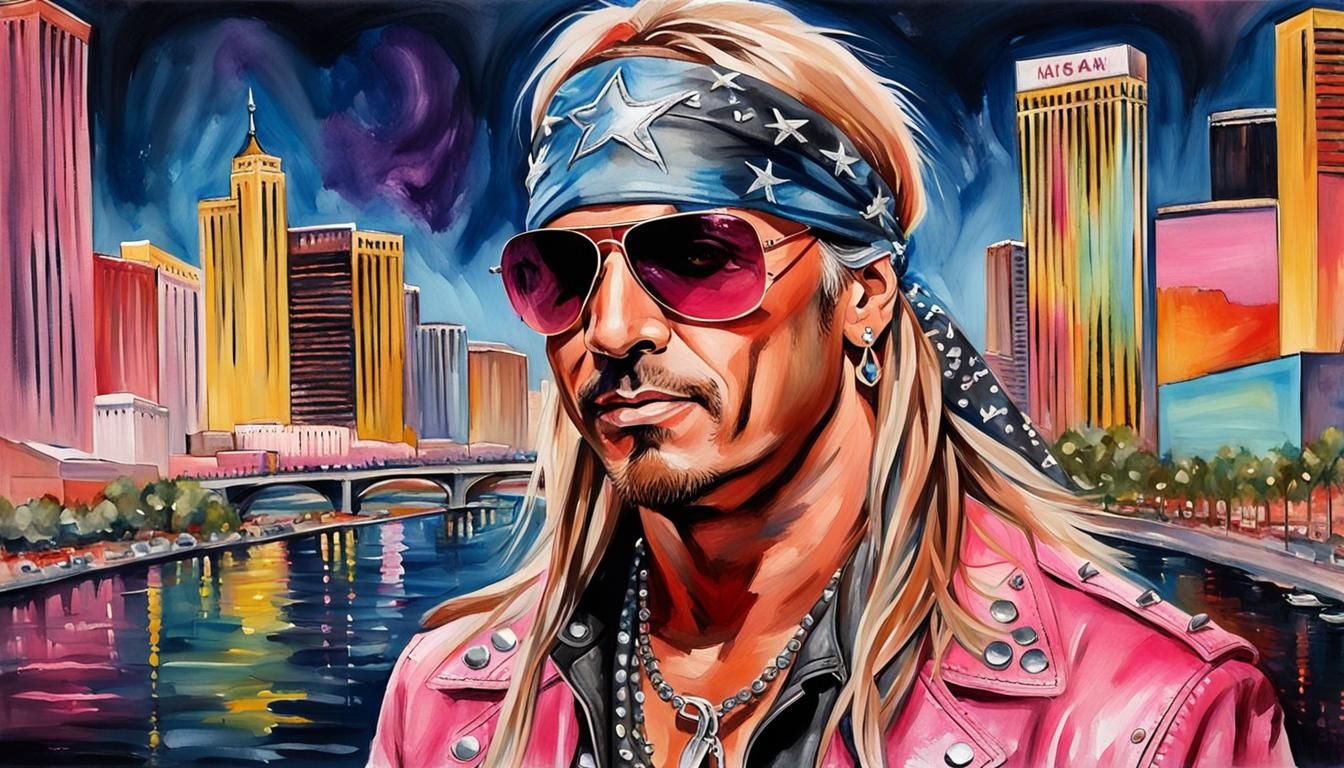 Rock Singer in Vegas: A Gouache and Watercolor Portrait