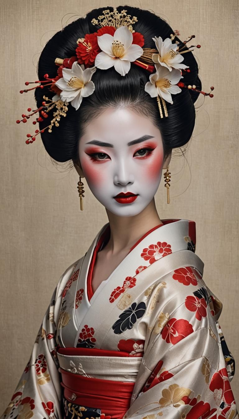 Elegant Geisha Portrait in Traditional Japanese Style