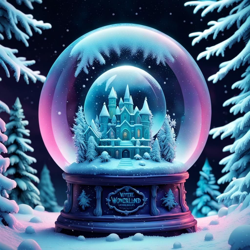 Icy Winter Wonderland Snow Globe in Neon Fairycore