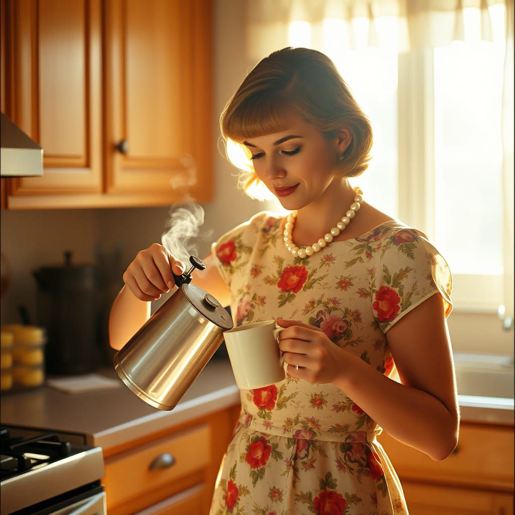 Vintage Homemaker in Warm Kitchen Light