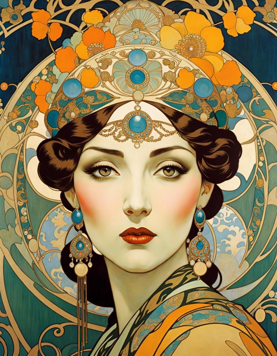Eurasian Woman in Art Nouveau Style