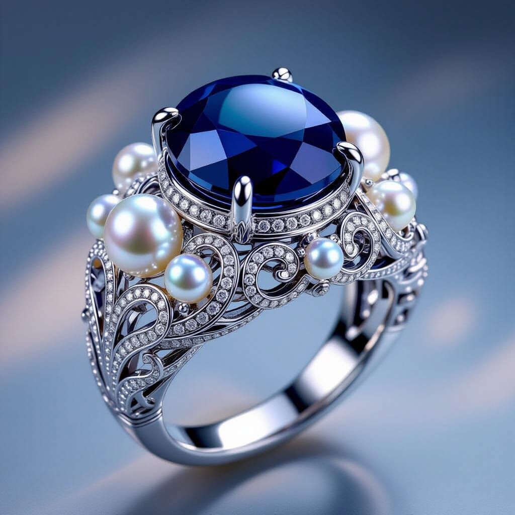 Intricate Blue Onyx Pearl Ring Macro Photography
