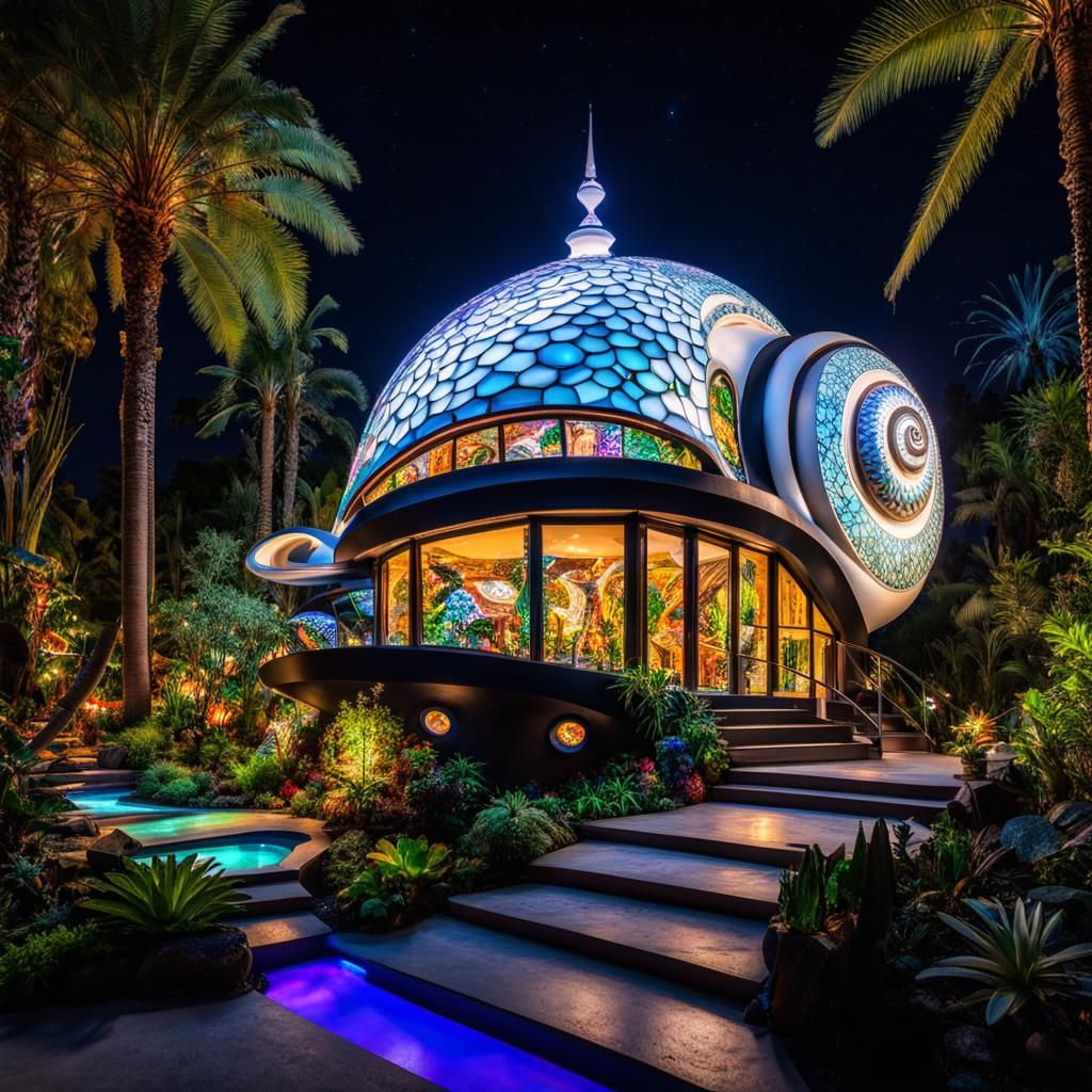 Futuristic Gaudi-Style Snail House on Alien Planet