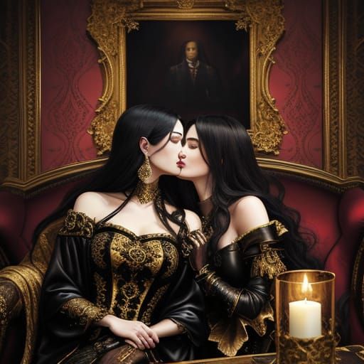 Baroque Elegance: Regal Women in Luxurious Leather Attire