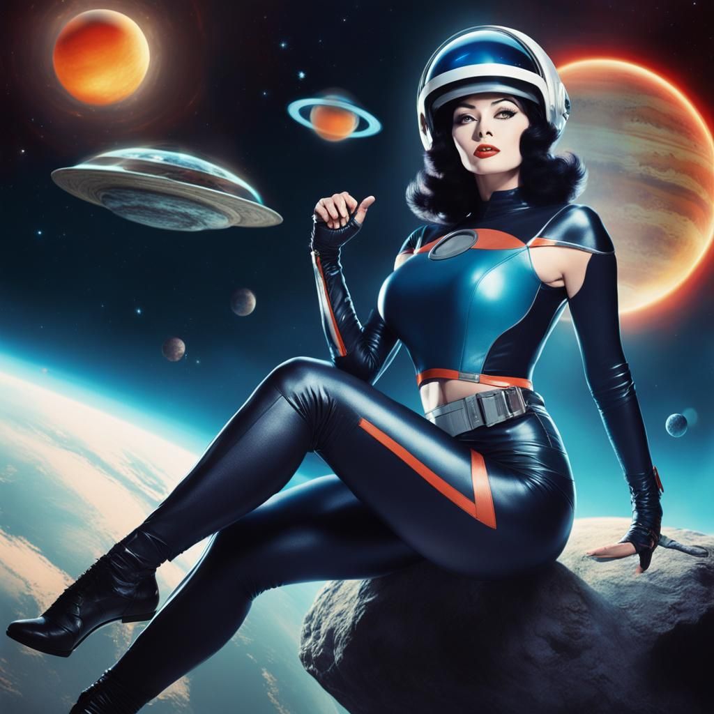 Retro Sci-Fi Space Woman in Vibrant Colors