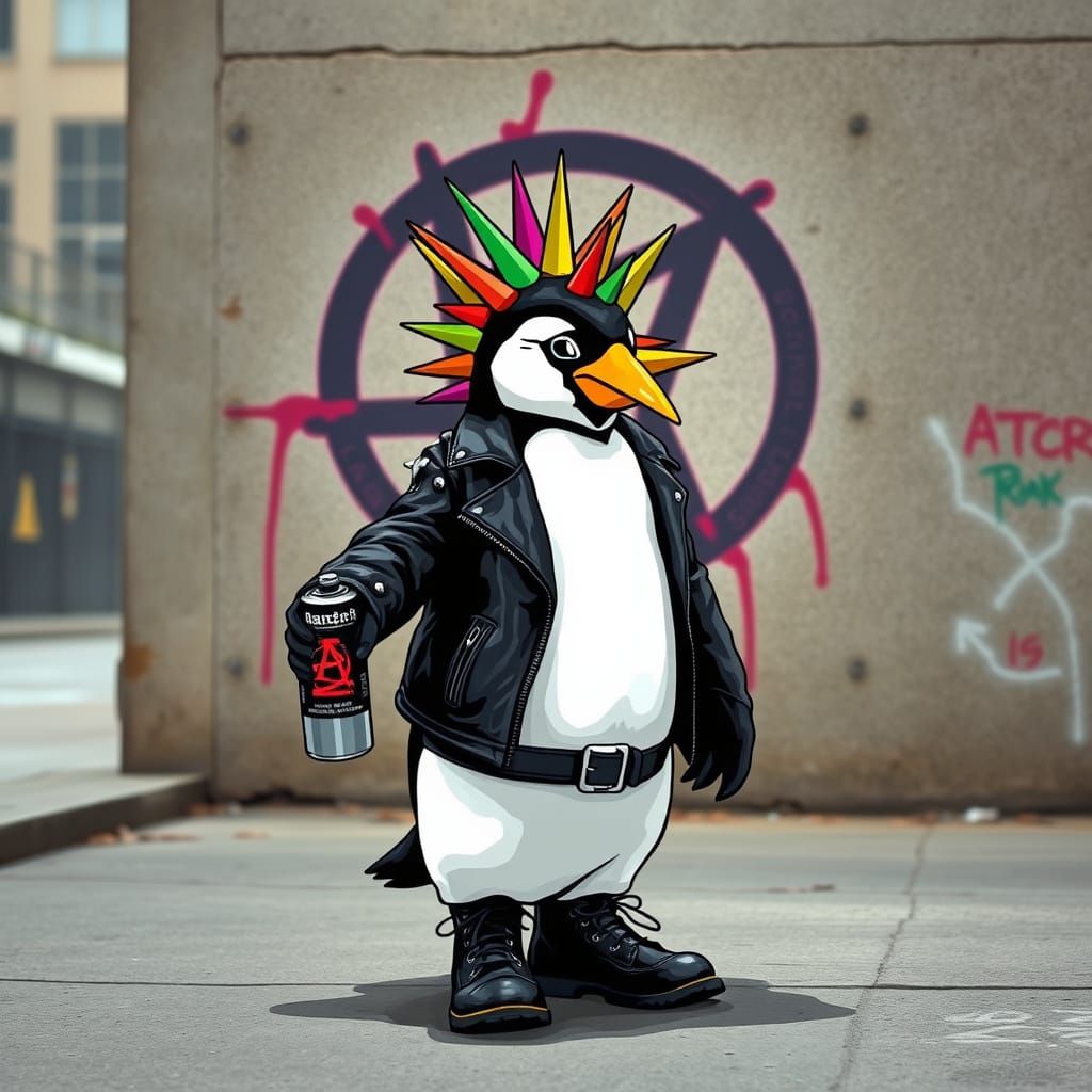 Punk Rock Penguin with Colorful Liberty Spikes