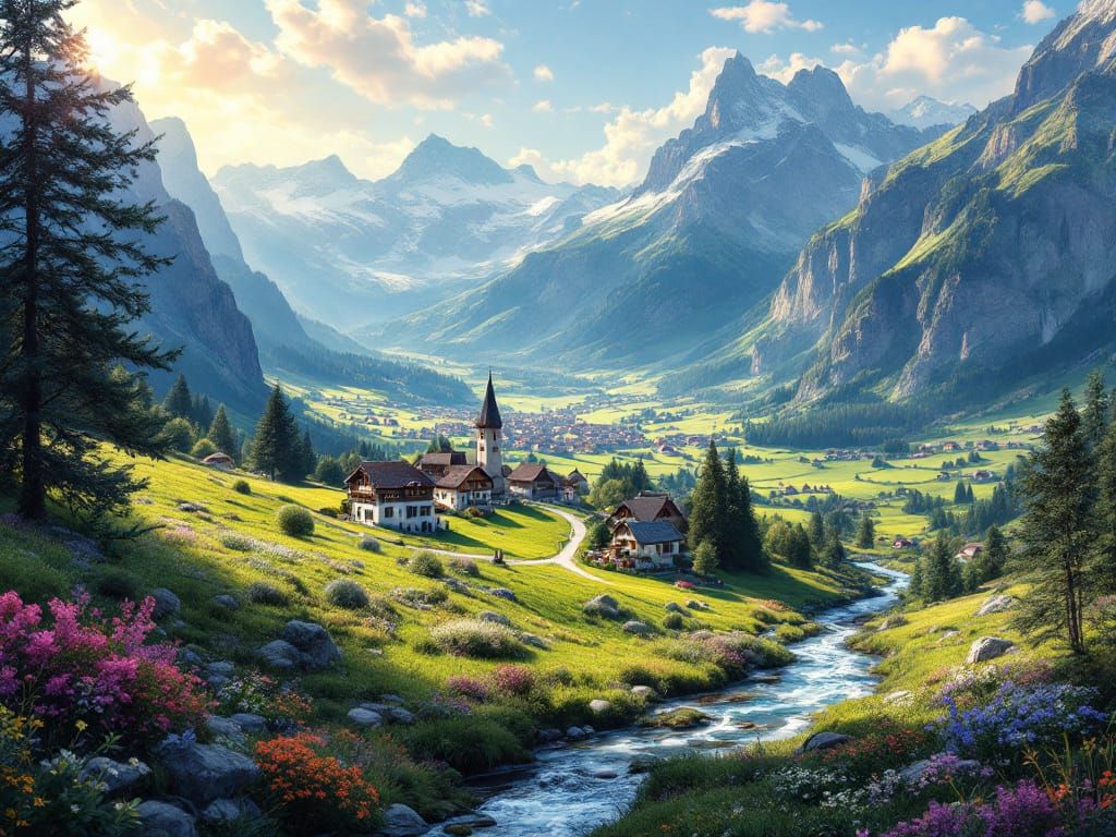 Summer Alpine Village in Sunshine