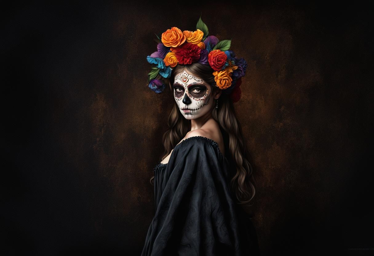Dia de los Muertos Girl in Caravaggio Style