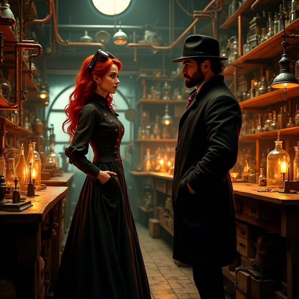 Steampunk Alchemist in Victorian Laboratory