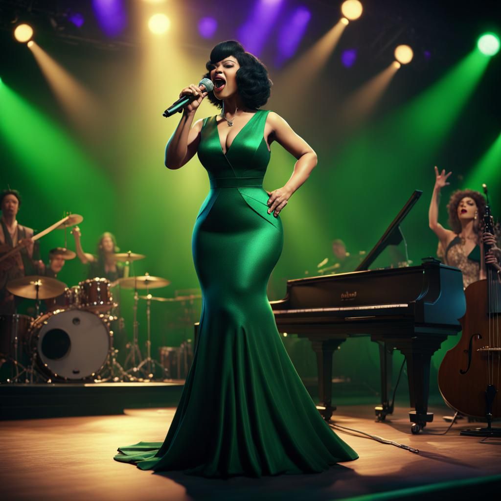 Lady Jazz Singer in Green Gown: Fantasy Art