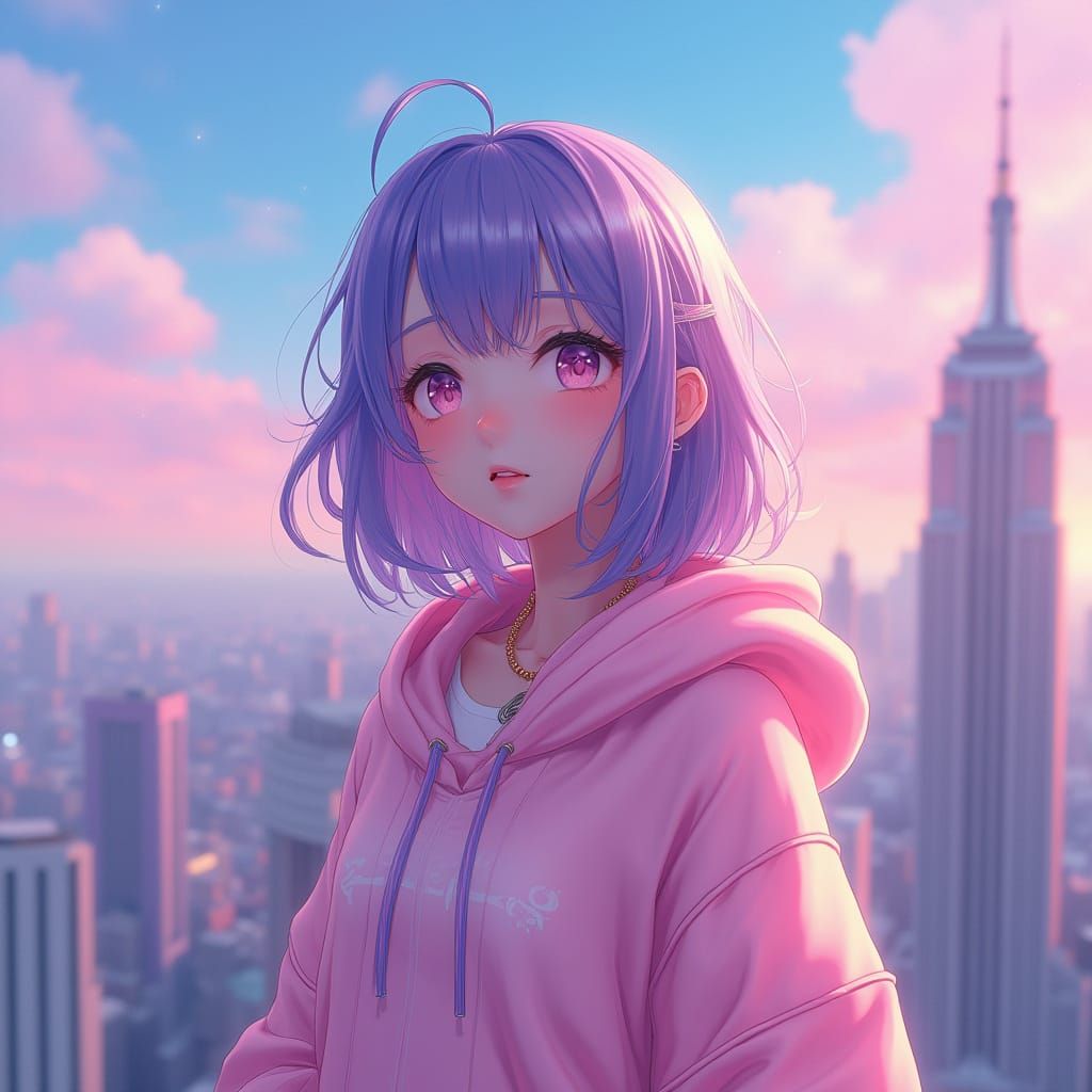 Woman Discovers Vibrant, Iridescent Sky in Futuristic Citysc...