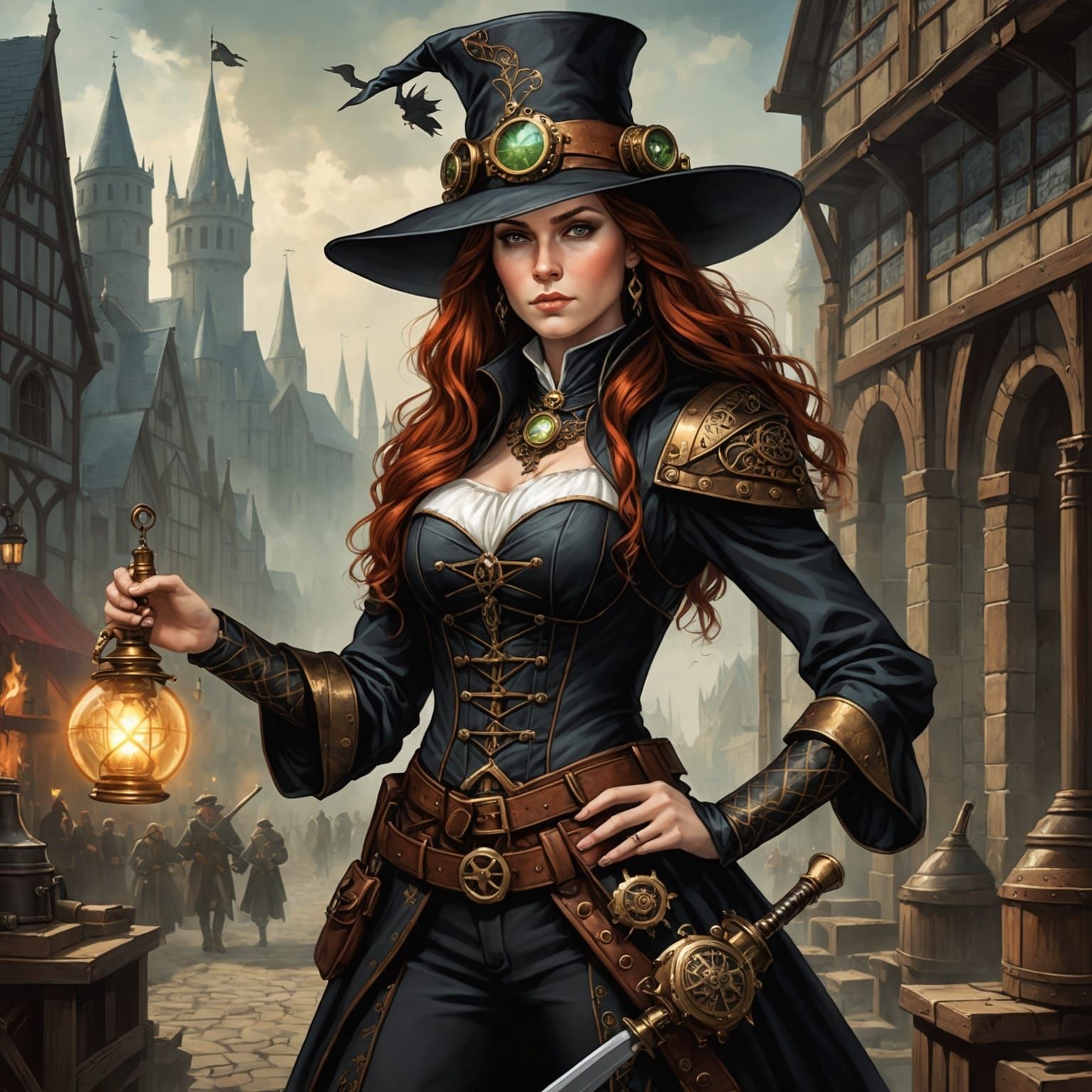 Steampunk Half-Elf Witch Hunter in Middle Ages