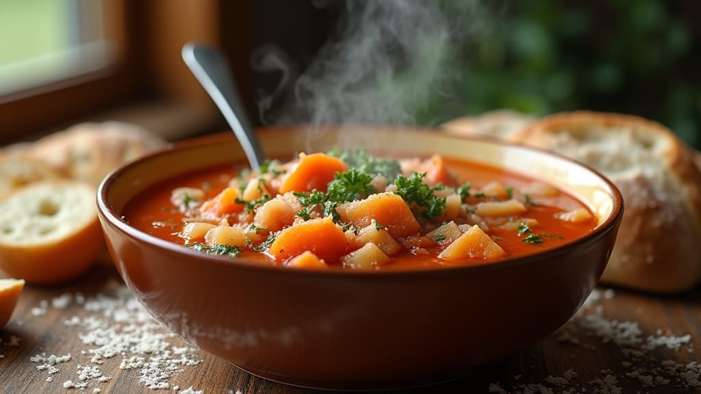 Inviting Bowl of Minestrone Soup, Professional Food Photogra...