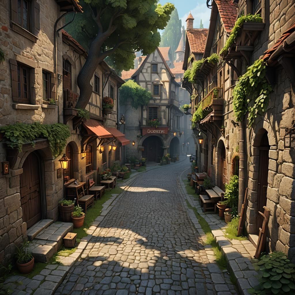 Medieval Italian Street Scene: Hyperdetailed Digital Art