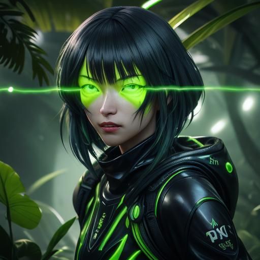 Alien Spider Gangster in Luminescent Jungle, Anime Style