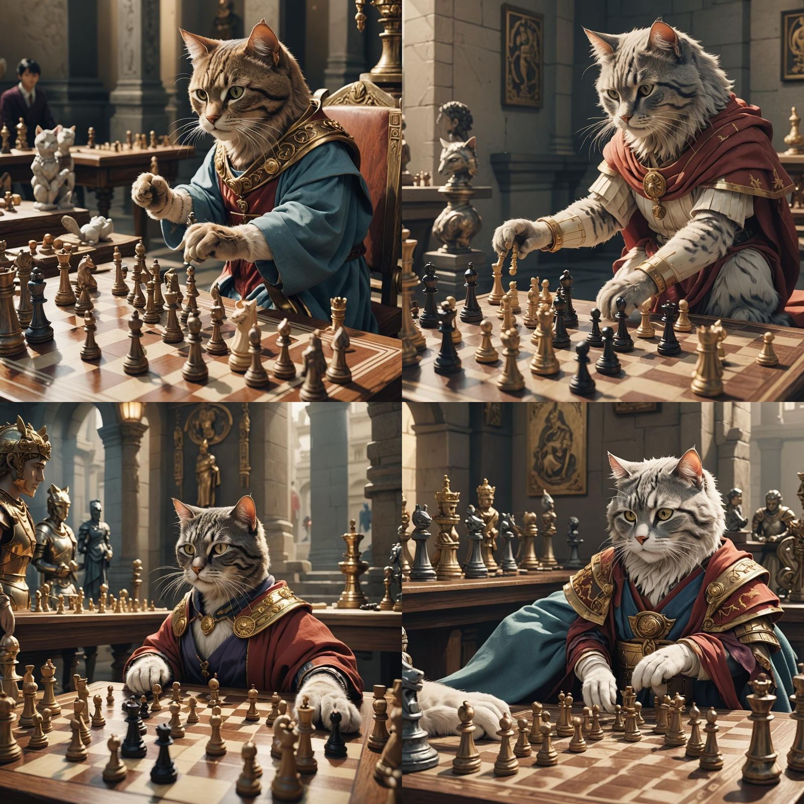 Cat Senator Plays Chess in Ghibli Anime Style