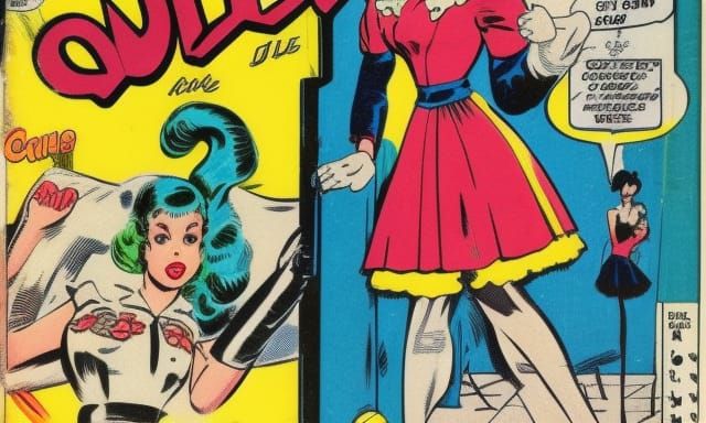 Retro Comic Art of Woman in Poodle Skirt
