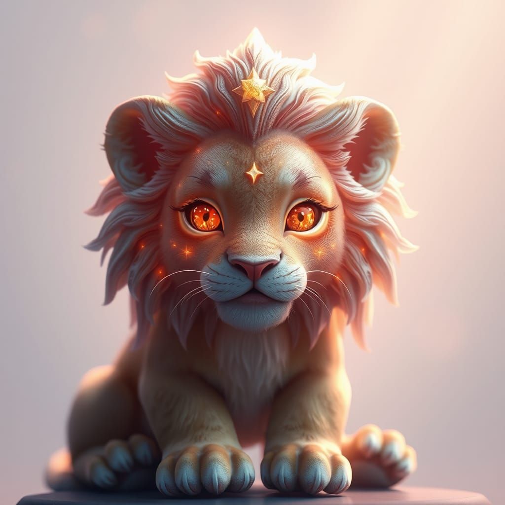 Serene Fairy Lion Cub in Divine Light: 3D Render