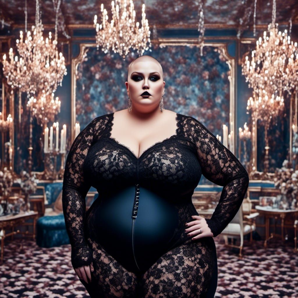 Hyperrealistic Plus-Size Woman in Lace Catsuit