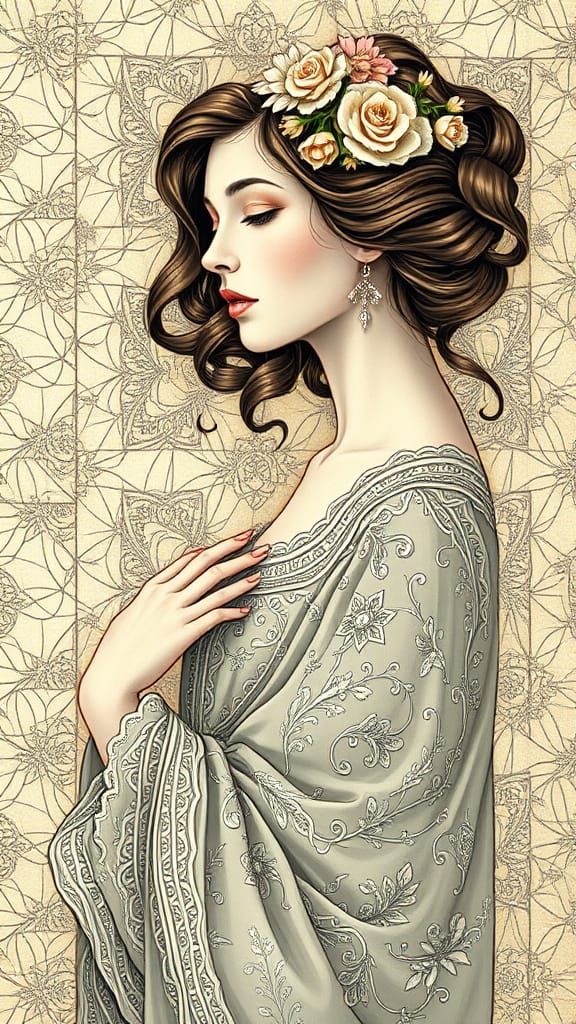 Ethereal Woman in Delicate Escher-Inspired Art