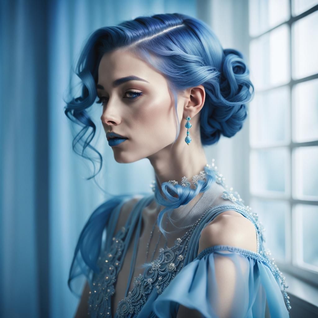 Stunning Woman in Blue: Soft Realism Portrait
