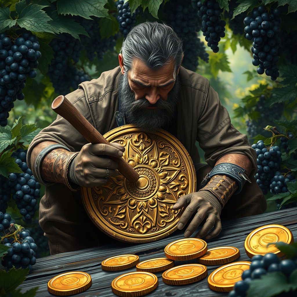 Golden Disc Carver in Lush Garden Setting