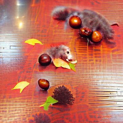 Opossum at Cafe in Autumn Digital Painting