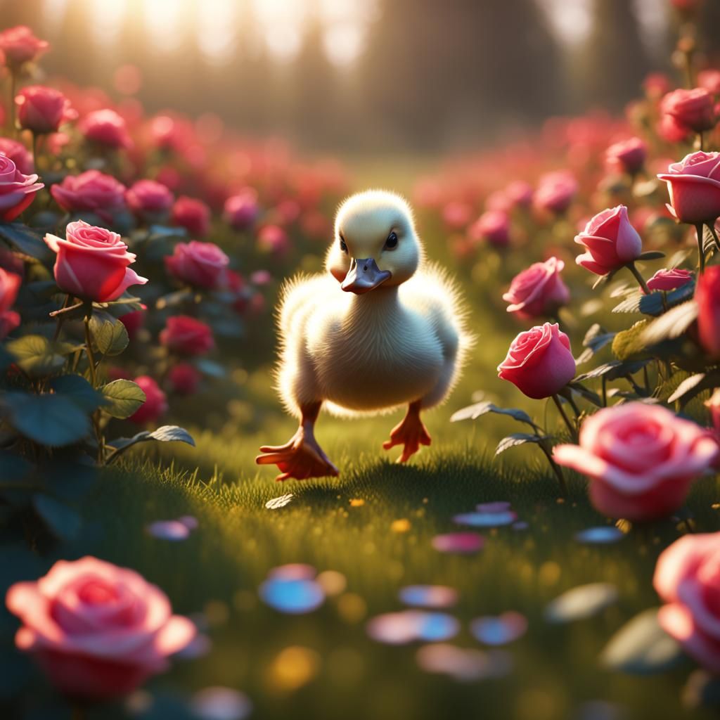 Duckling's Rose Garden Adventure: Digital Matte Painting