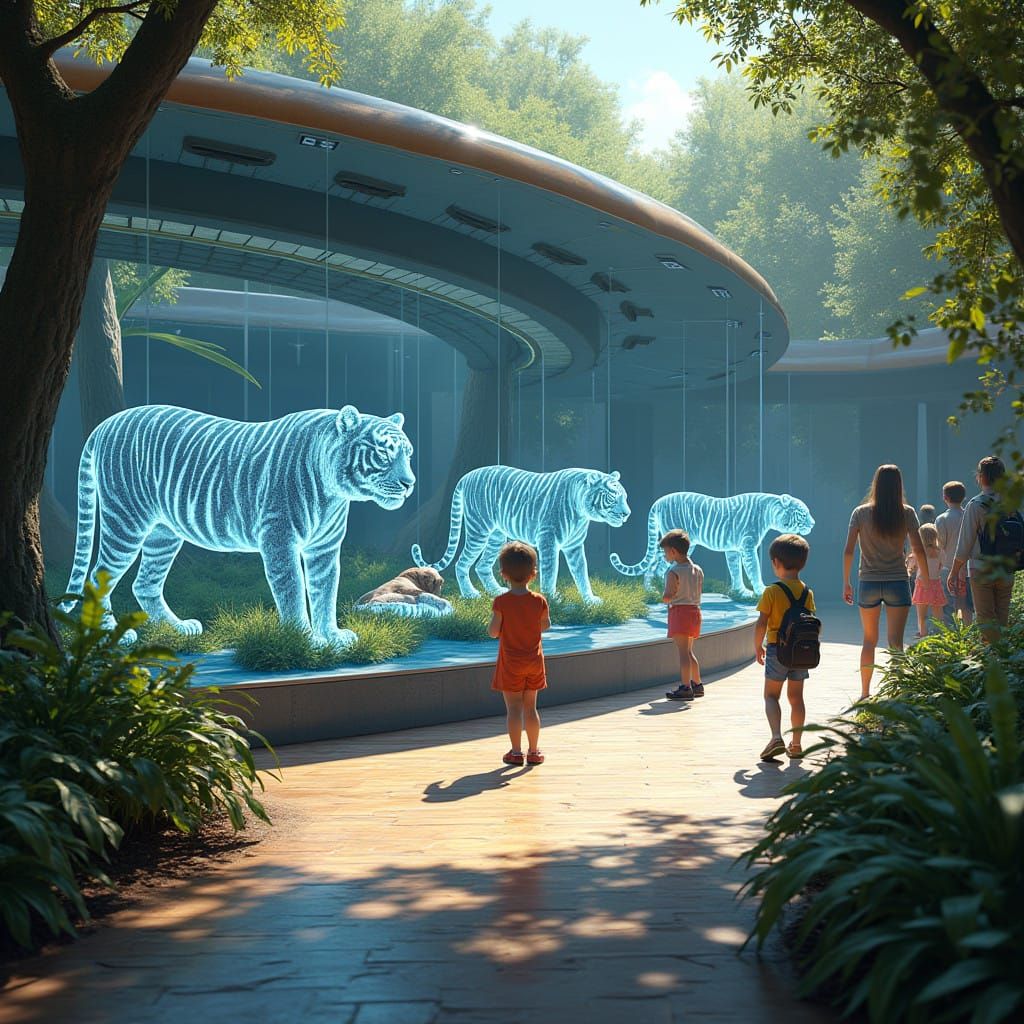 Bengal Tigers Roam in Futuristic Zoo Scene