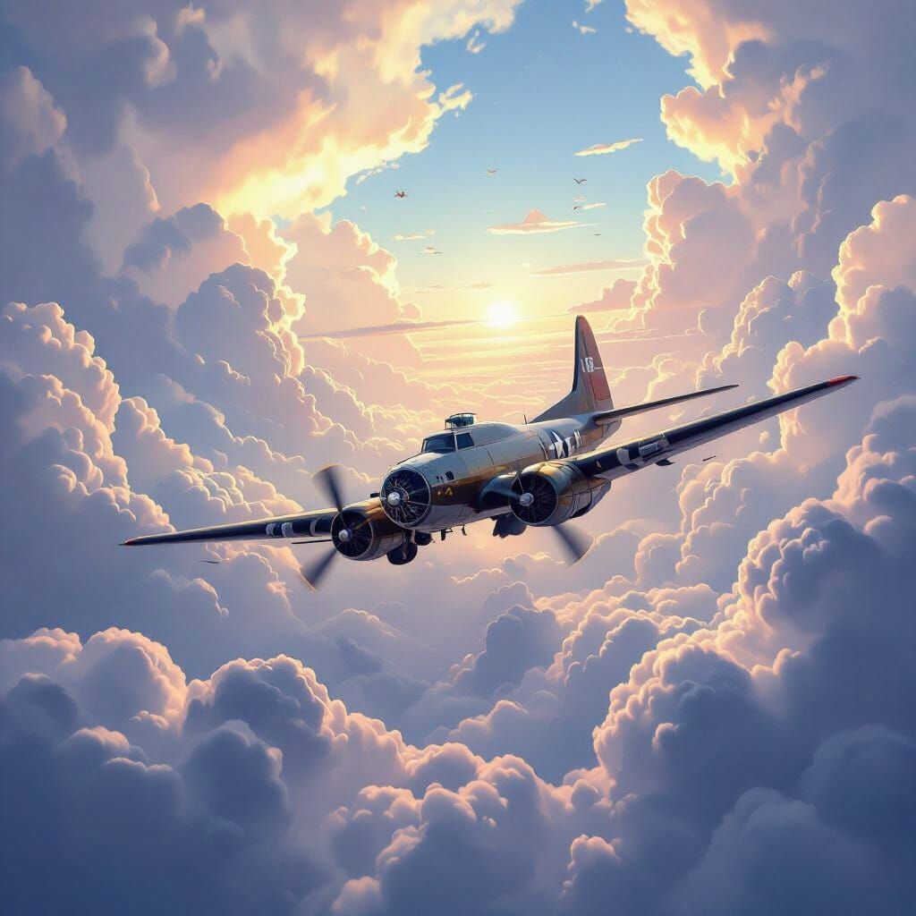B-17 Bomber Soars Through Fantasy Cloudscape