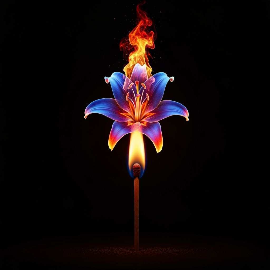 Fiery Lily Flame from Matchstick in Macro Photography