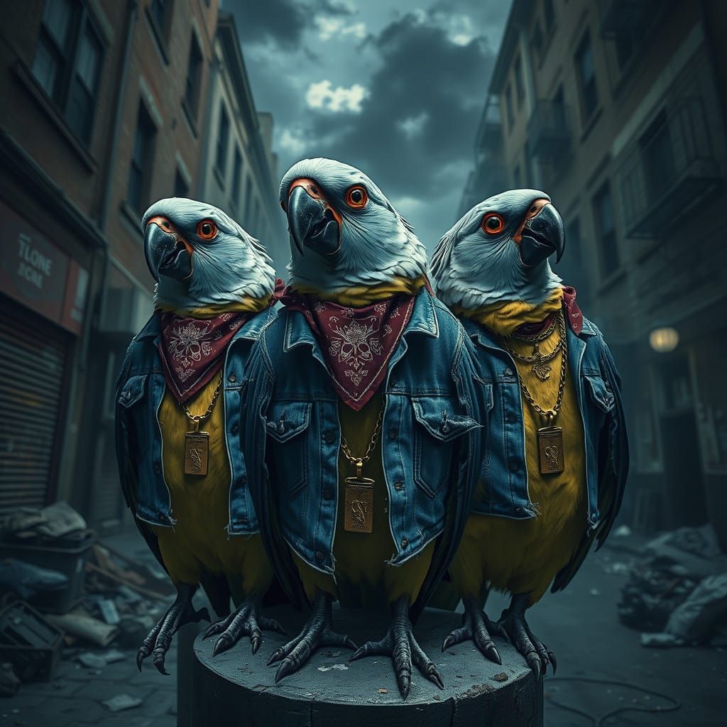 Parrot Gangsters: Hyper-Realistic Urban Outcasts