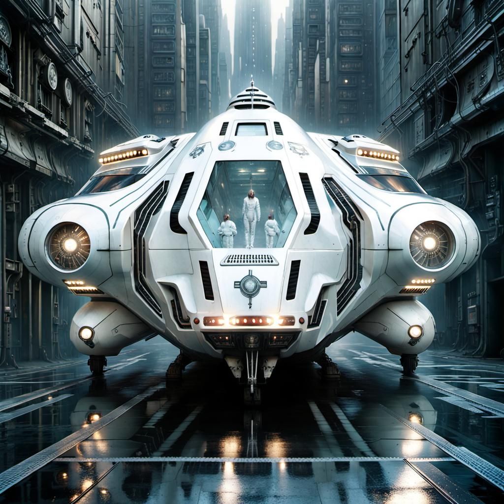 Futuristic Ambulance Dropship in Dystopian City